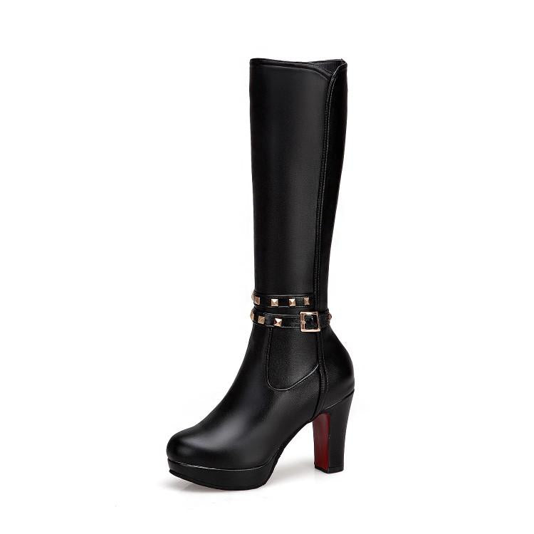 White Not over the Knee Boots Women's Boots Chunky Heel High Heels 2023 Autumn and Winter New Slim Looking Knee-High Boots