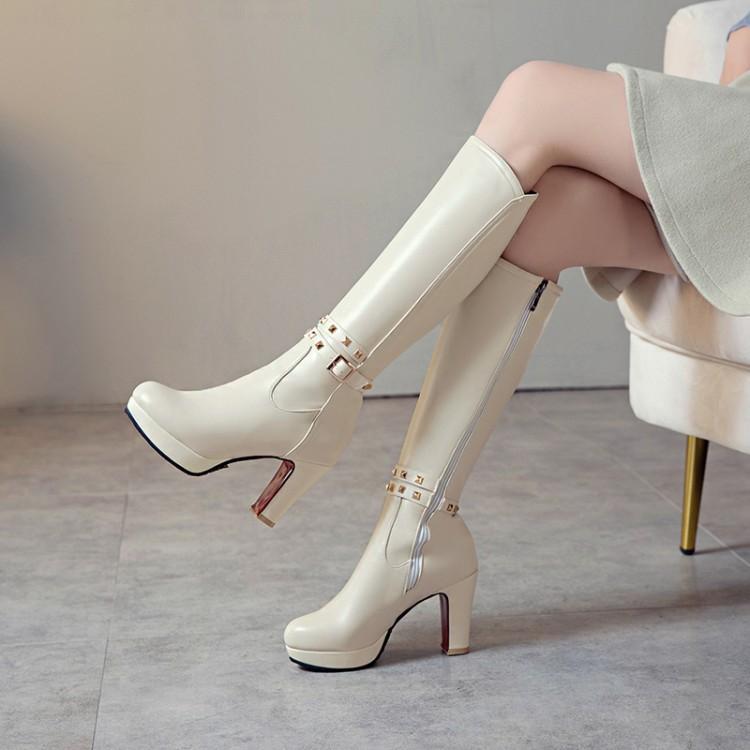 White Not over the Knee Boots Women's Boots Chunky Heel High Heels 2023 Autumn and Winter New Slim Looking Knee-High Boots