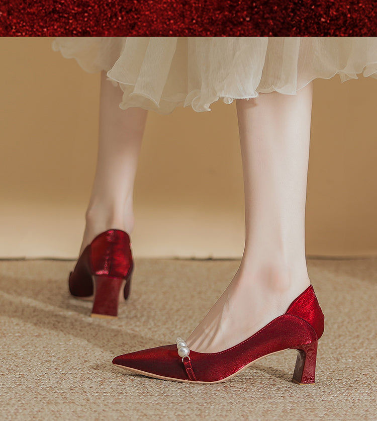 Wedding Shoes Hexiu Wedding Dress Two-Way Chunky Heel 2023 New Arrival Fancy Red Bridal High Heels Wedding Not Tired Feet