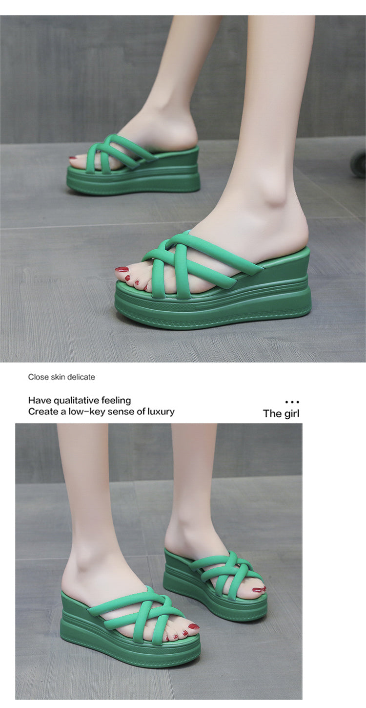 Summer Korean Style Cross Belt Fashion High Heel Platform Slippers