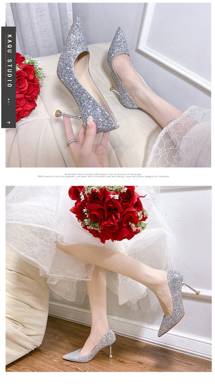Stiletto Crystal Summer Two-Way French Wedding Shoes