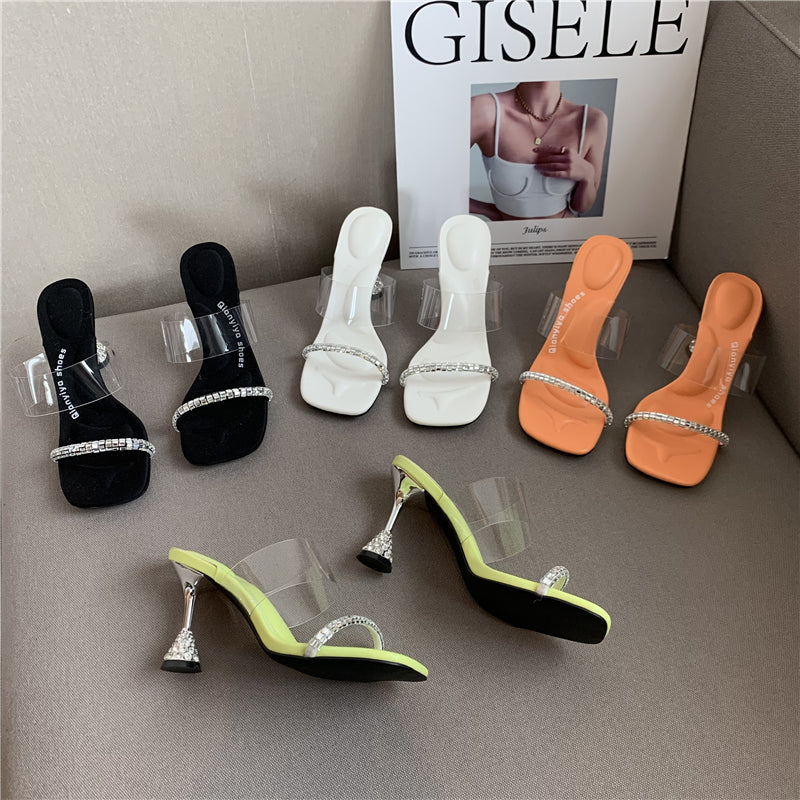 April 04 Ankle-Strap Stilettos Transparent and Beautiful Rhinestone