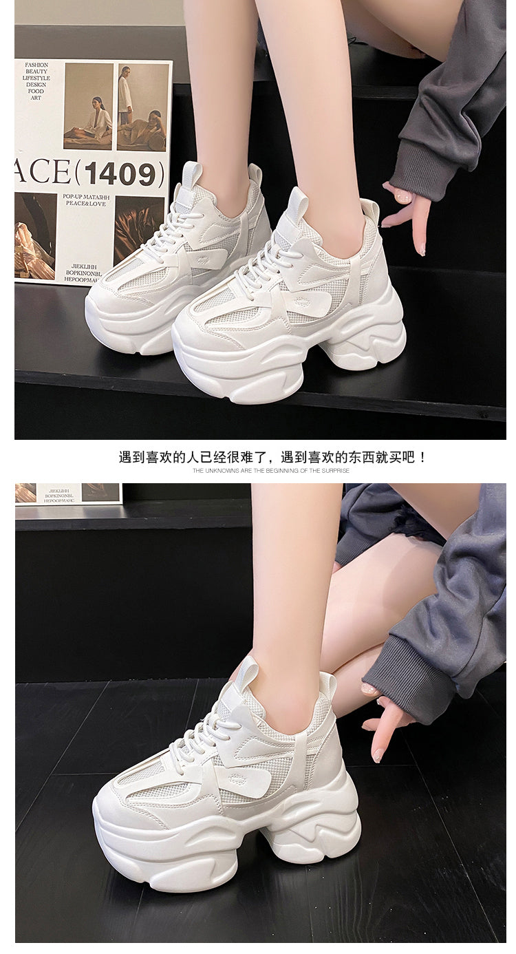 Pink Shoes Women's Small Tall 2025 Spring Dad Shoes Women's Summer Breathable Thick Sole Hidden Heel White Shoes