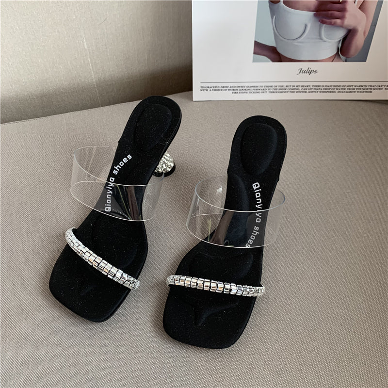 April 04 Ankle-Strap Stilettos Transparent and Beautiful Rhinestone