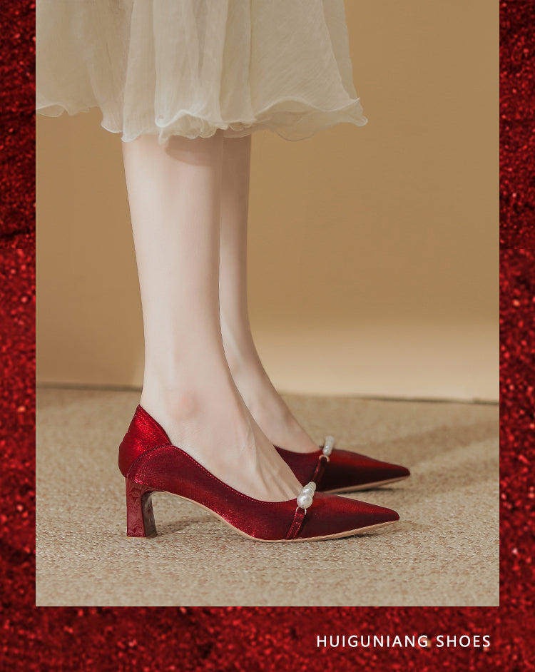 Wedding Shoes Hexiu Wedding Dress Two-Way Chunky Heel 2023 New Arrival Fancy Red Bridal High Heels Wedding Not Tired Feet