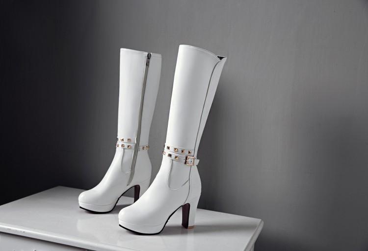 White Not over the Knee Boots Women's Boots Chunky Heel High Heels 2023 Autumn and Winter New Slim Looking Knee-High Boots