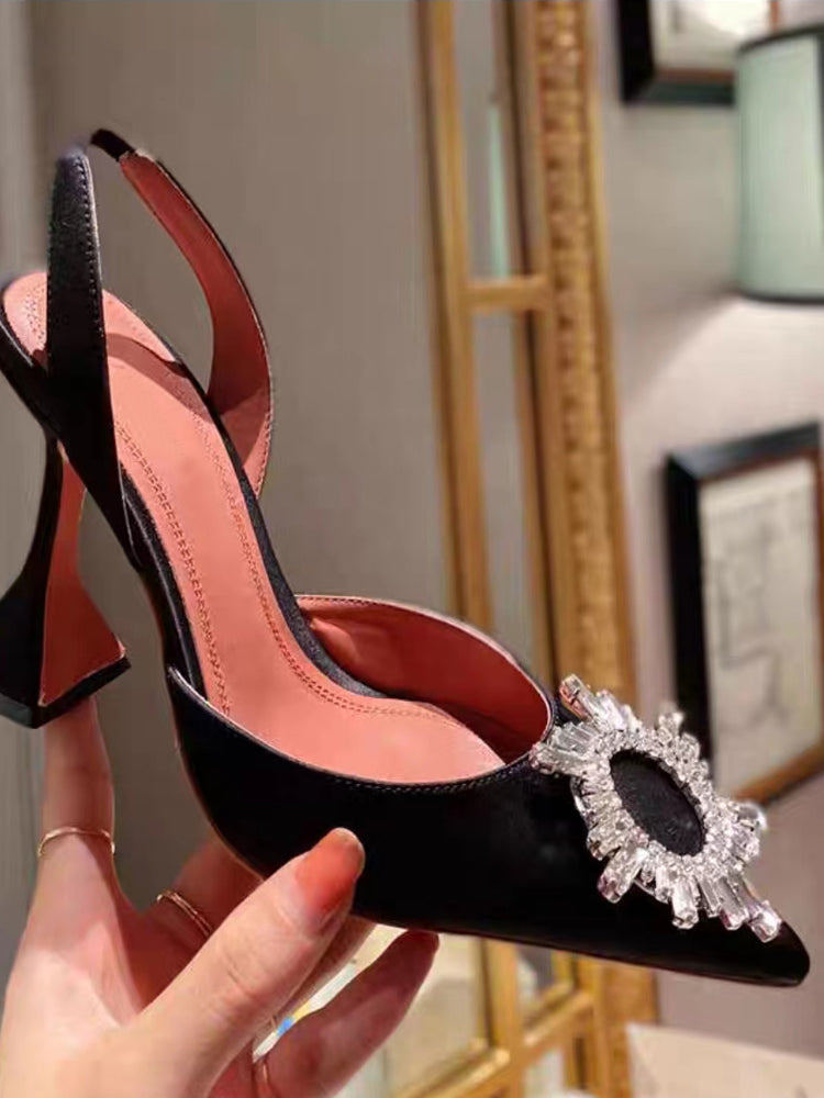 Internet Celebrity French Style Closed Toe Spring and Summer Ins Trendy Rhinestone Stiletto Heel