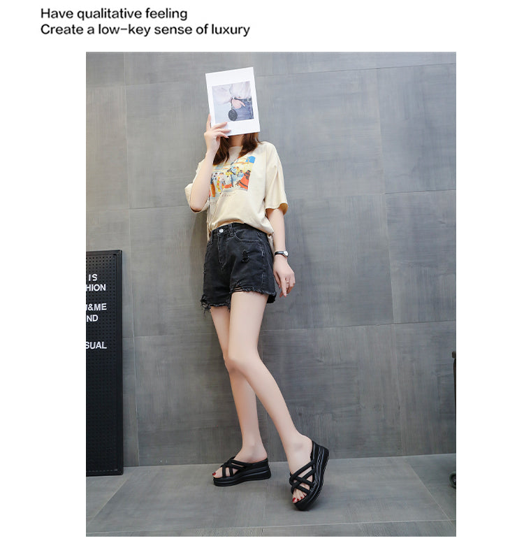 Summer Korean Style Cross Belt Fashion High Heel Platform Slippers
