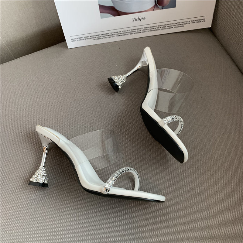 April 04 Ankle-Strap Stilettos Transparent and Beautiful Rhinestone