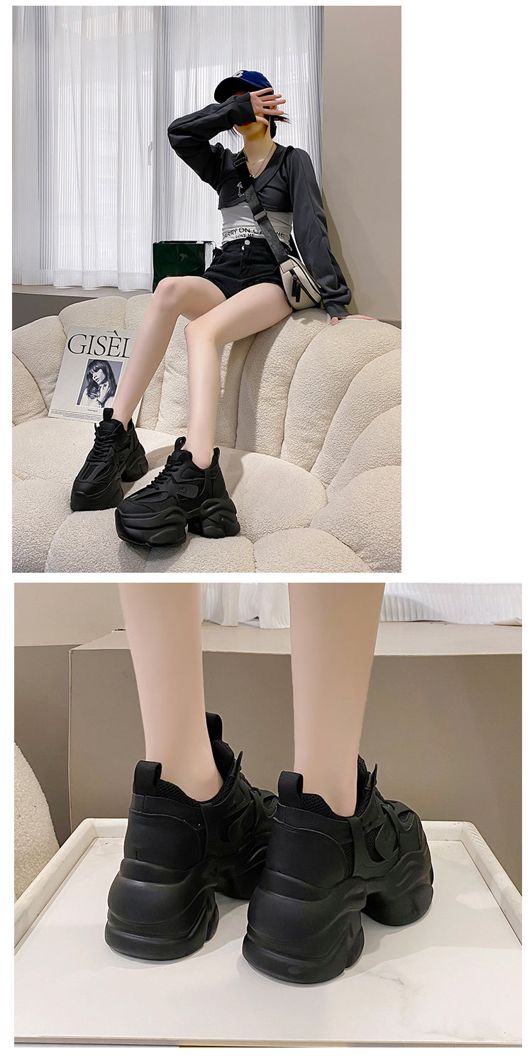 Pink Shoes Women's Small Tall 2025 Spring Dad Shoes Women's Summer Breathable Thick Sole Hidden Heel White Shoes