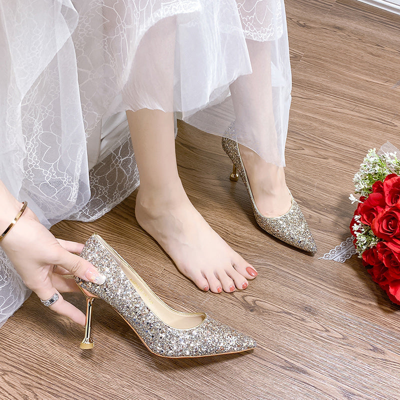 Stiletto Crystal Summer Two-Way French Wedding Shoes