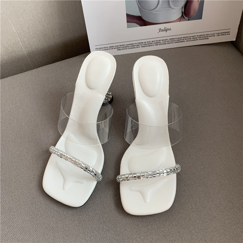 April 04 Ankle-Strap Stilettos Transparent and Beautiful Rhinestone
