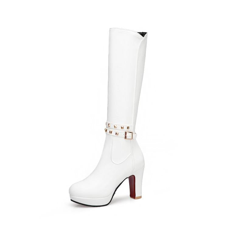 White Not over the Knee Boots Women's Boots Chunky Heel High Heels 2023 Autumn and Winter New Slim Looking Knee-High Boots