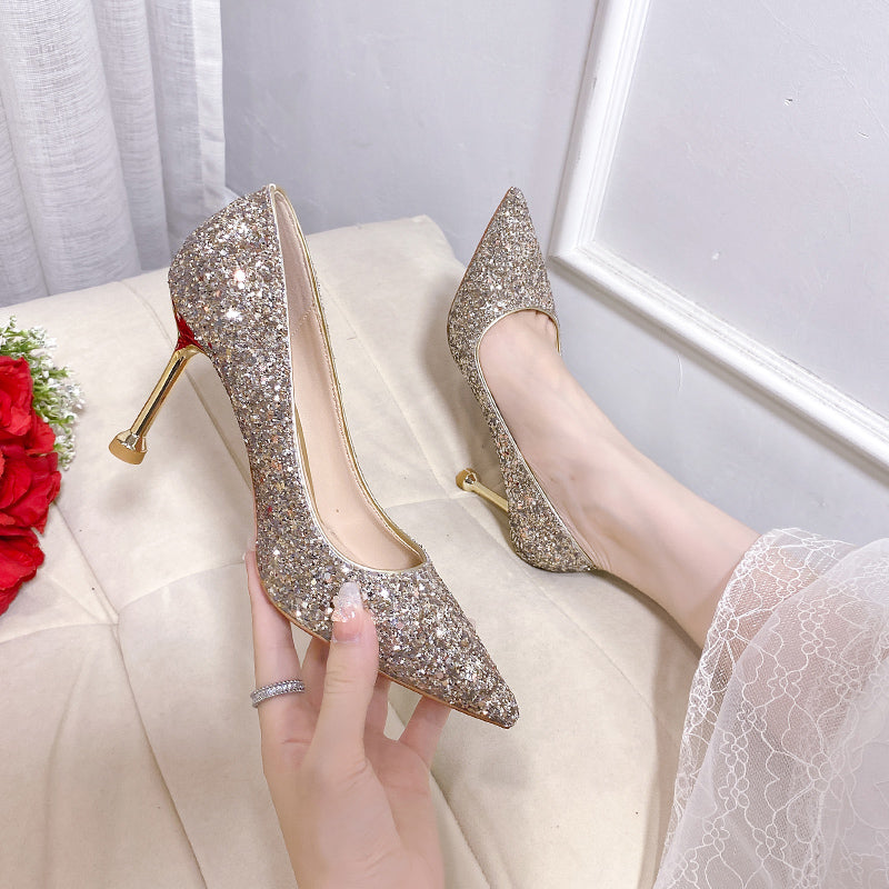 Stiletto Crystal Summer Two-Way French Wedding Shoes