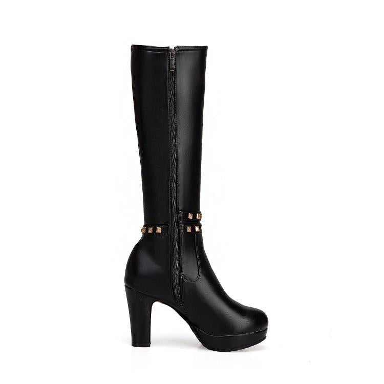 White Not over the Knee Boots Women's Boots Chunky Heel High Heels 2023 Autumn and Winter New Slim Looking Knee-High Boots