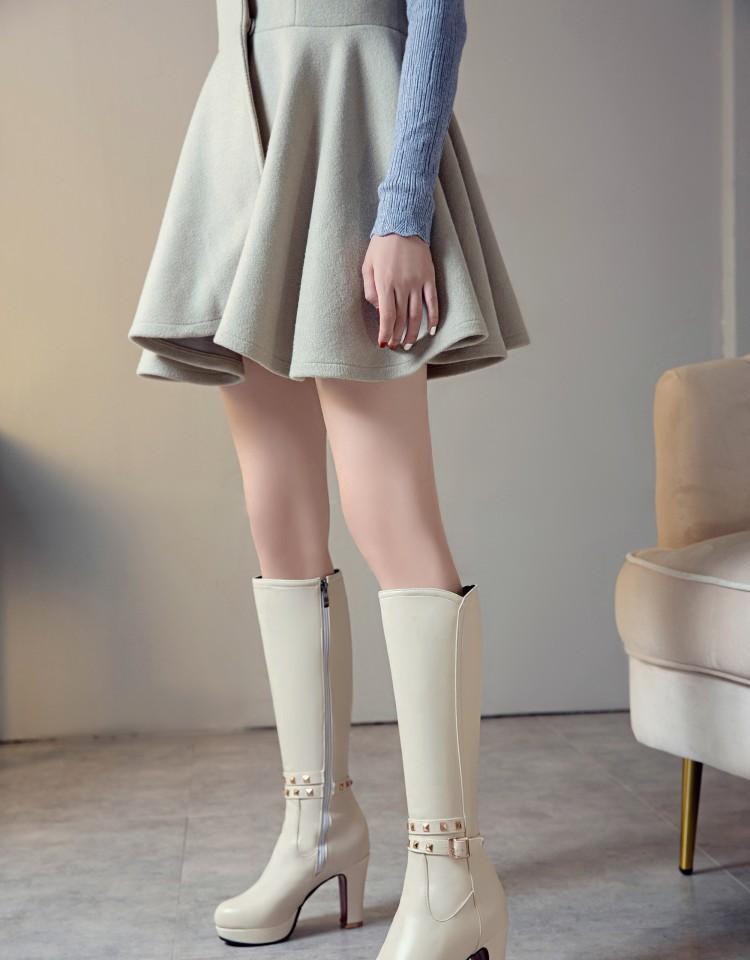 White Not over the Knee Boots Women's Boots Chunky Heel High Heels 2023 Autumn and Winter New Slim Looking Knee-High Boots