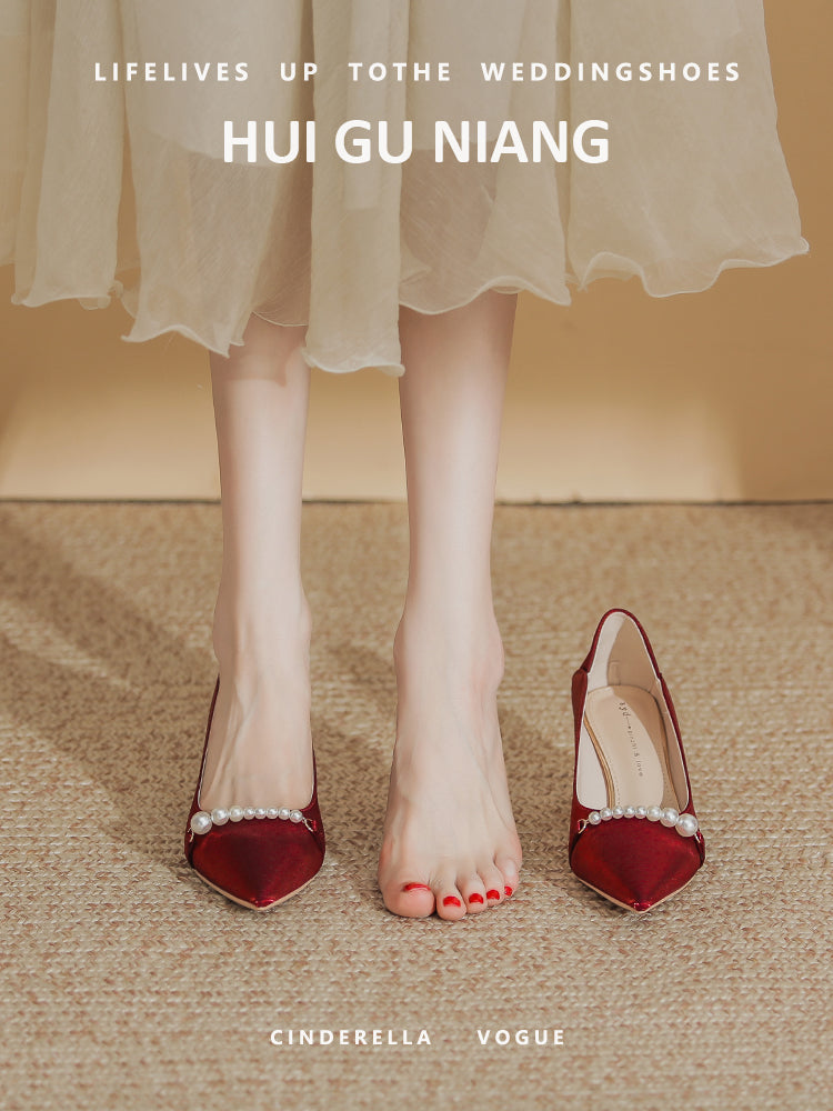 Wedding Shoes Hexiu Wedding Dress Two-Way Chunky Heel 2023 New Arrival Fancy Red Bridal High Heels Wedding Not Tired Feet