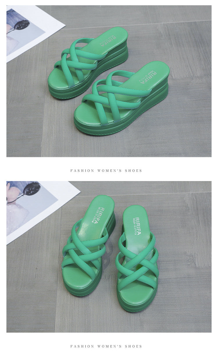 Summer Korean Style Cross Belt Fashion High Heel Platform Slippers
