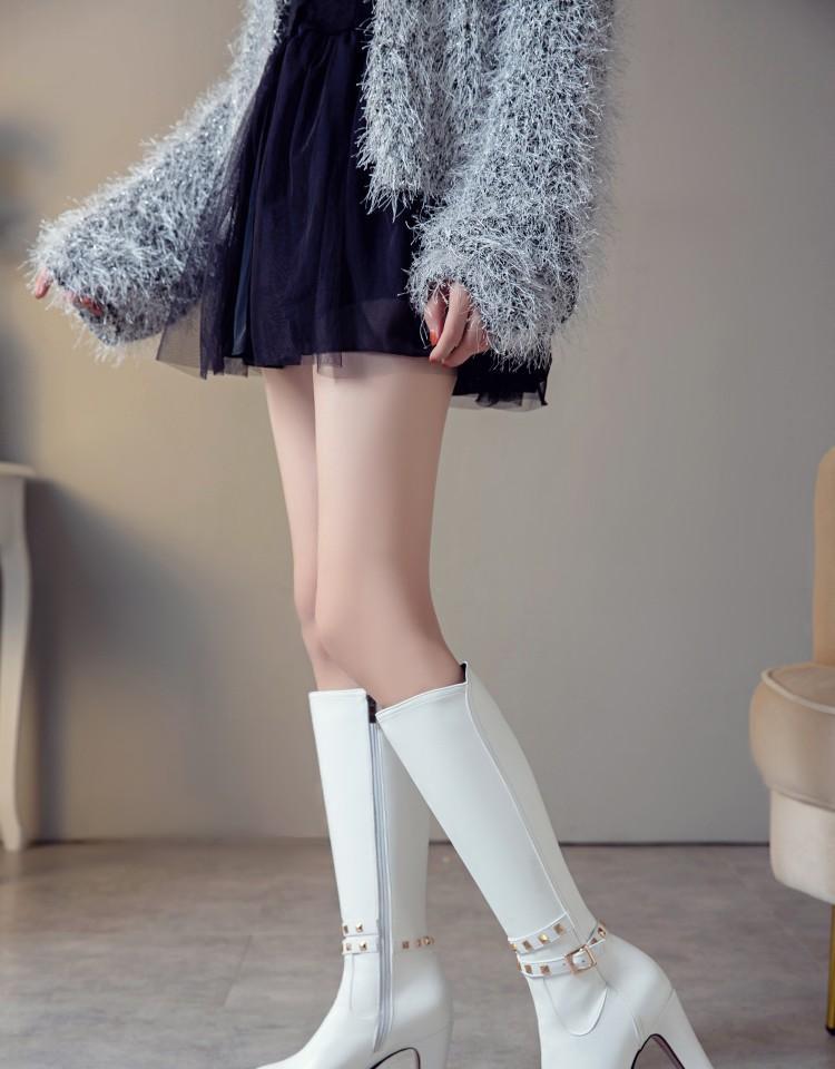 White Not over the Knee Boots Women's Boots Chunky Heel High Heels 2023 Autumn and Winter New Slim Looking Knee-High Boots