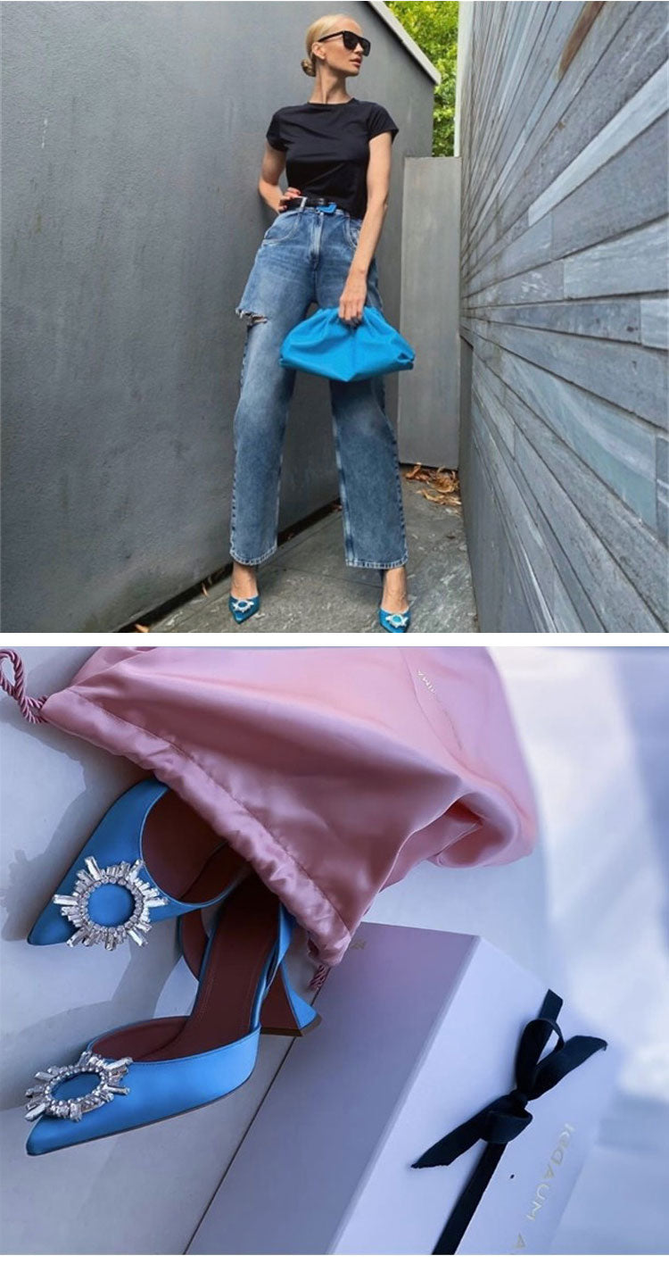 Internet Celebrity French Style Closed Toe Spring and Summer Ins Trendy Rhinestone Stiletto Heel