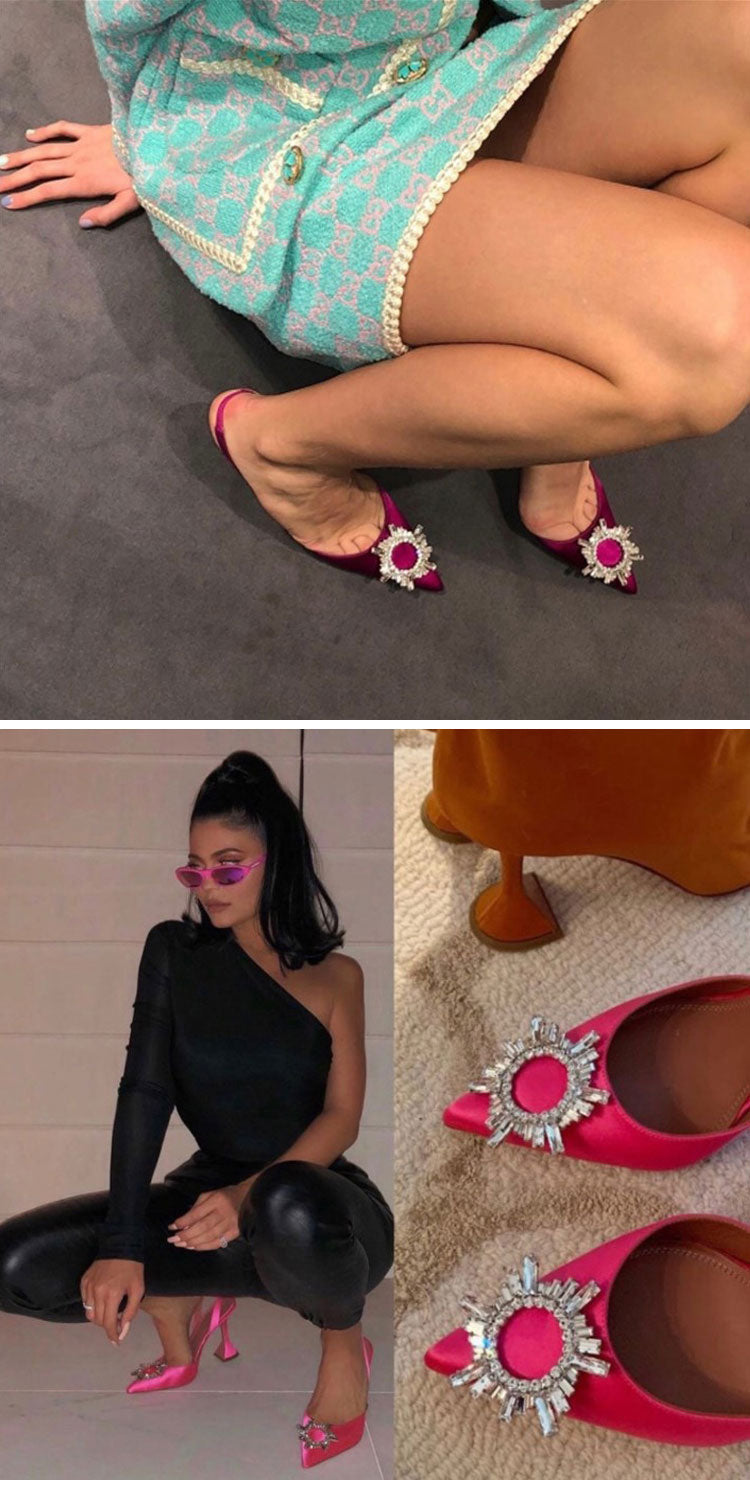 Internet Celebrity French Style Closed Toe Spring and Summer Ins Trendy Rhinestone Stiletto Heel