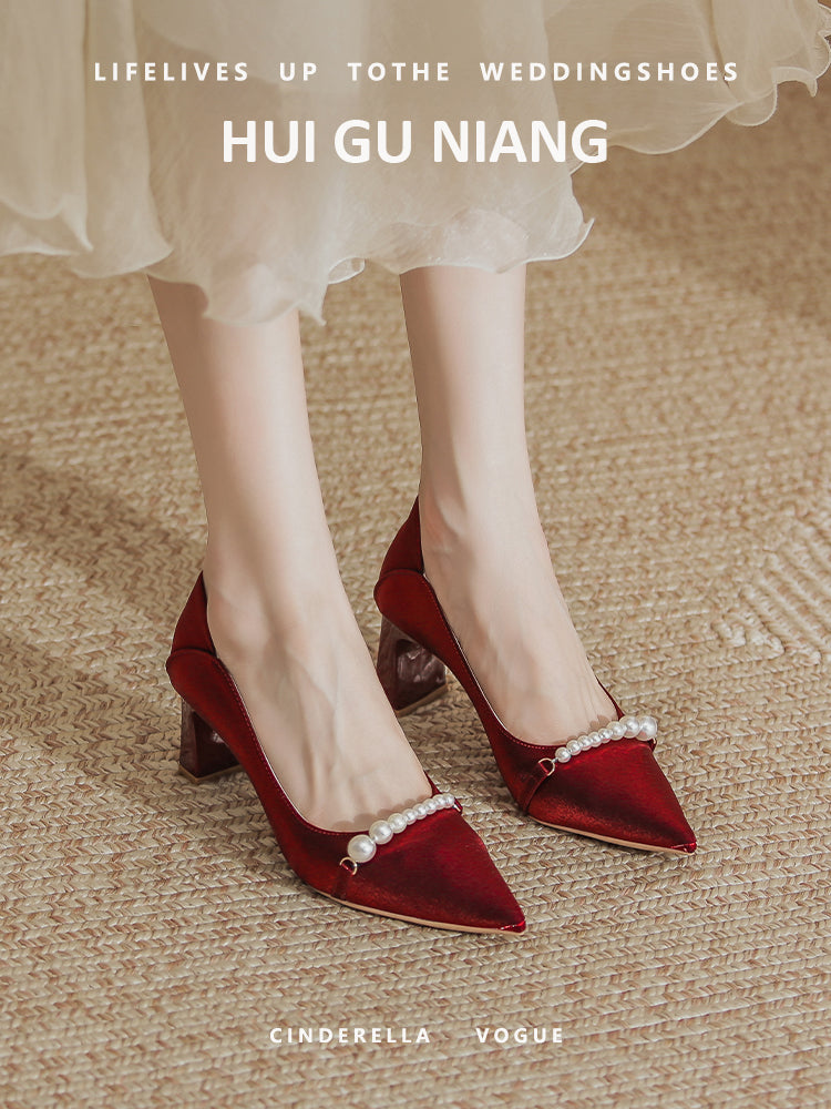 Wedding Shoes Hexiu Wedding Dress Two-Way Chunky Heel 2023 New Arrival Fancy Red Bridal High Heels Wedding Not Tired Feet