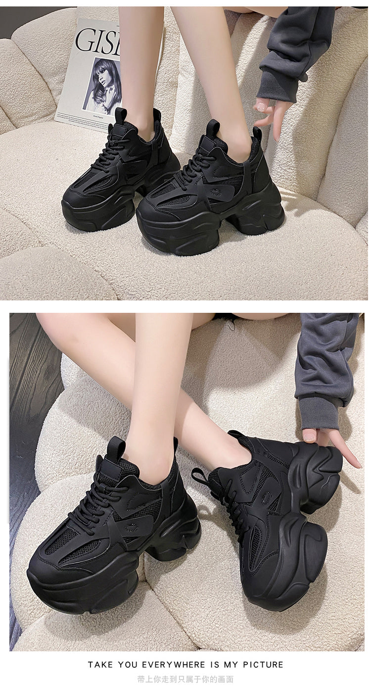 Pink Shoes Women's Small Tall 2025 Spring Dad Shoes Women's Summer Breathable Thick Sole Hidden Heel White Shoes