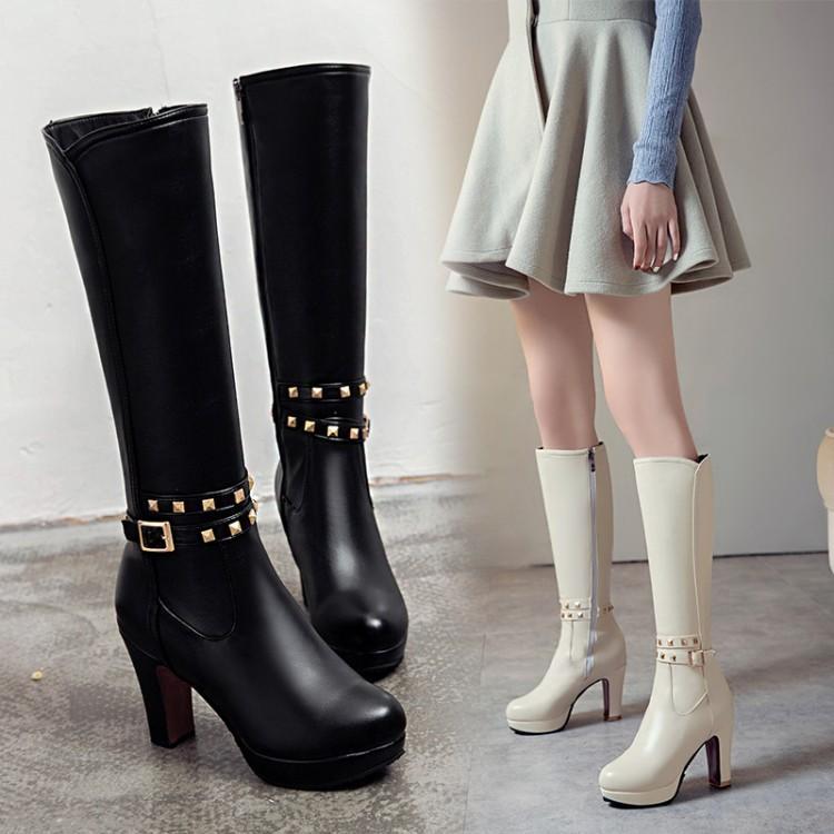 White Not over the Knee Boots Women's Boots Chunky Heel High Heels 2023 Autumn and Winter New Slim Looking Knee-High Boots