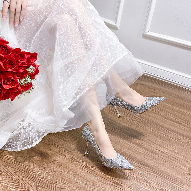 Stiletto Crystal Summer Two-Way French Wedding Shoes
