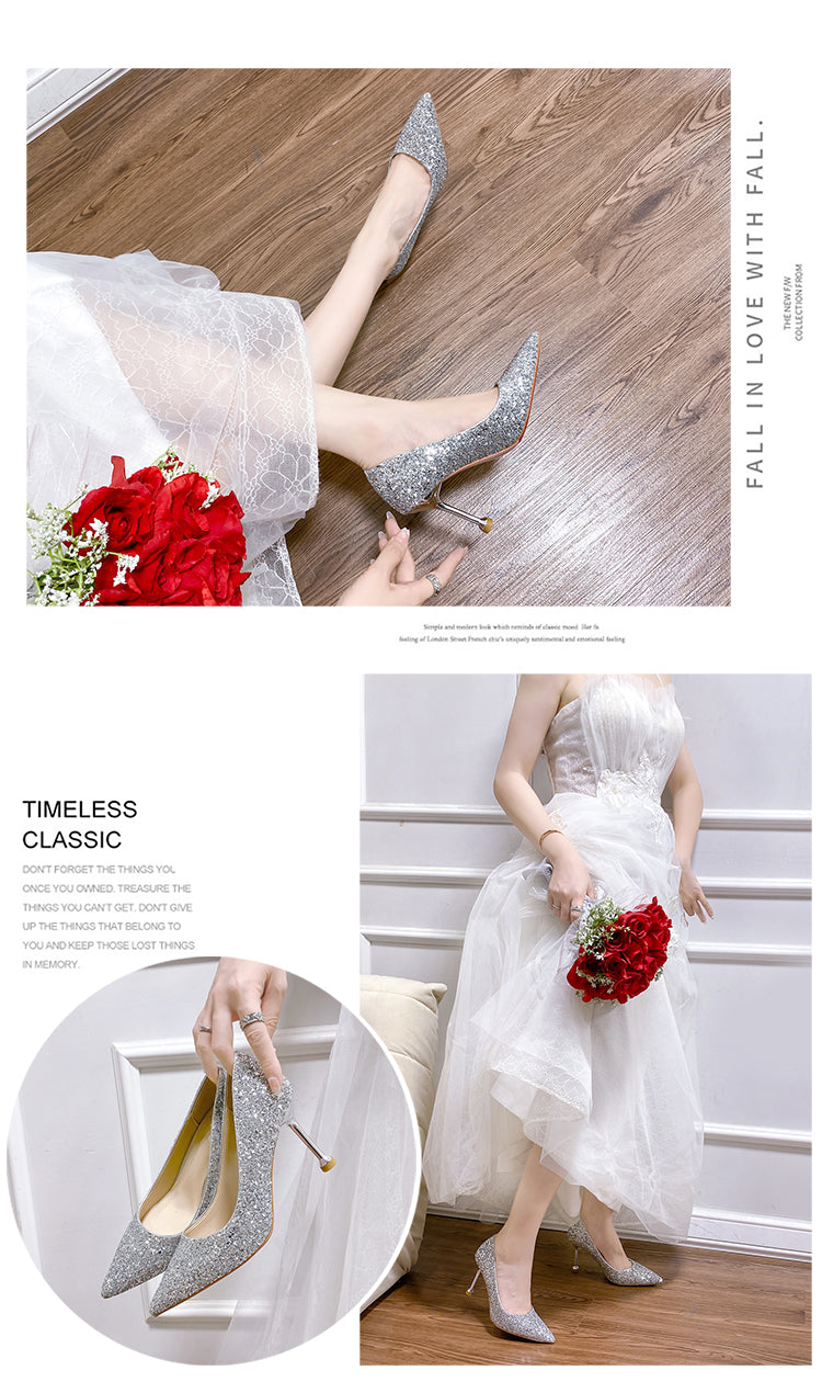 Stiletto Crystal Summer Two-Way French Wedding Shoes