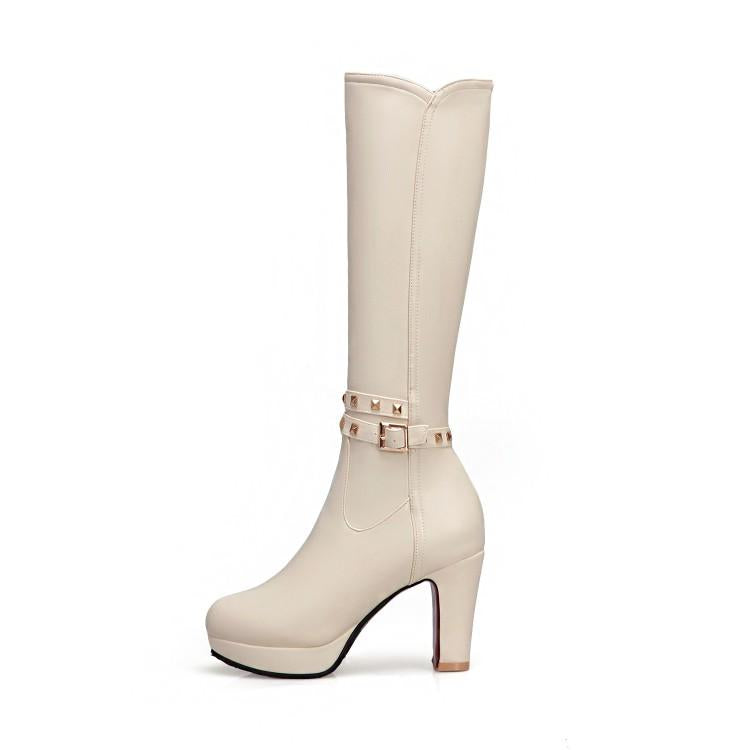 White Not over the Knee Boots Women's Boots Chunky Heel High Heels 2023 Autumn and Winter New Slim Looking Knee-High Boots