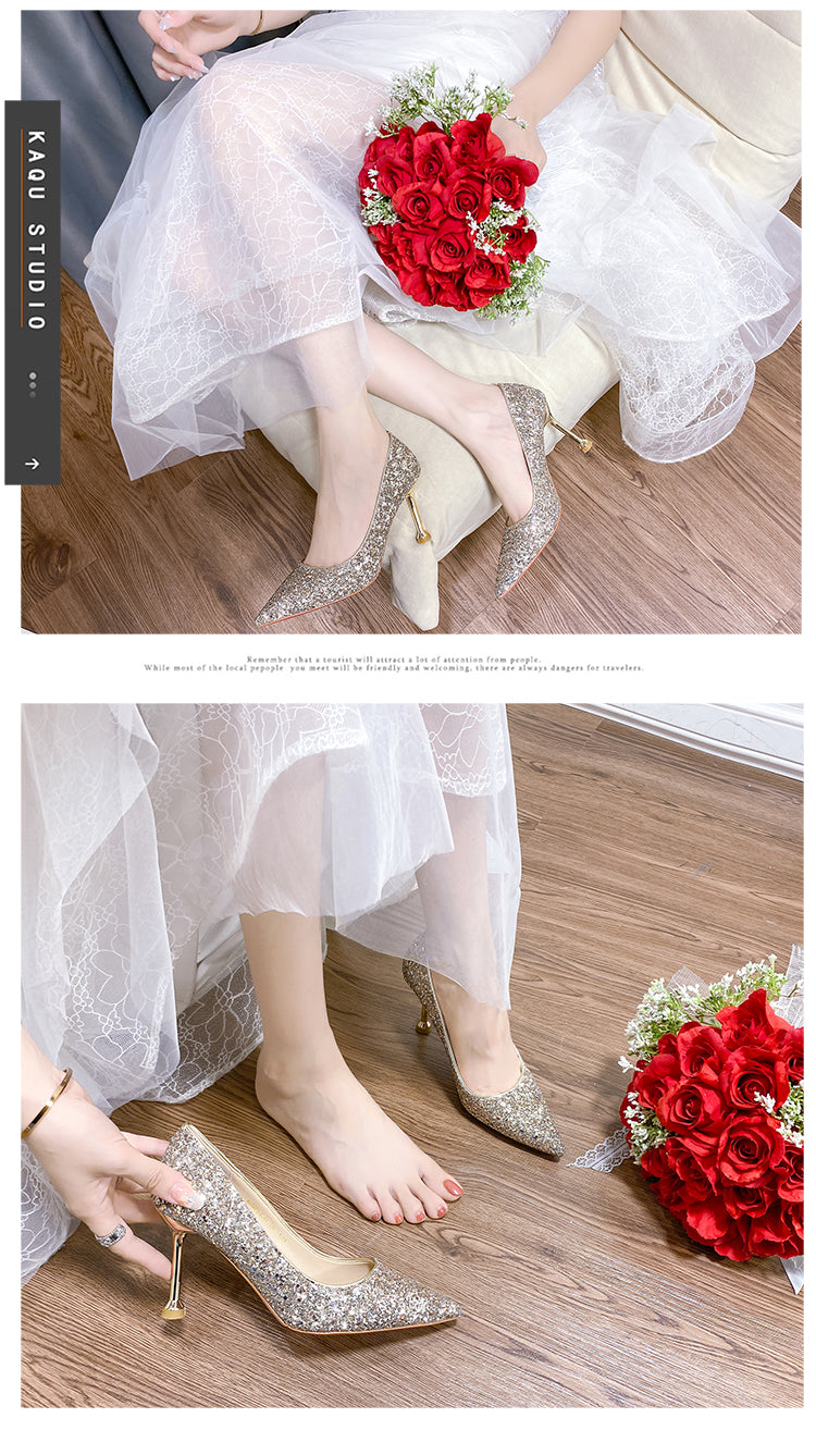 Stiletto Crystal Summer Two-Way French Wedding Shoes