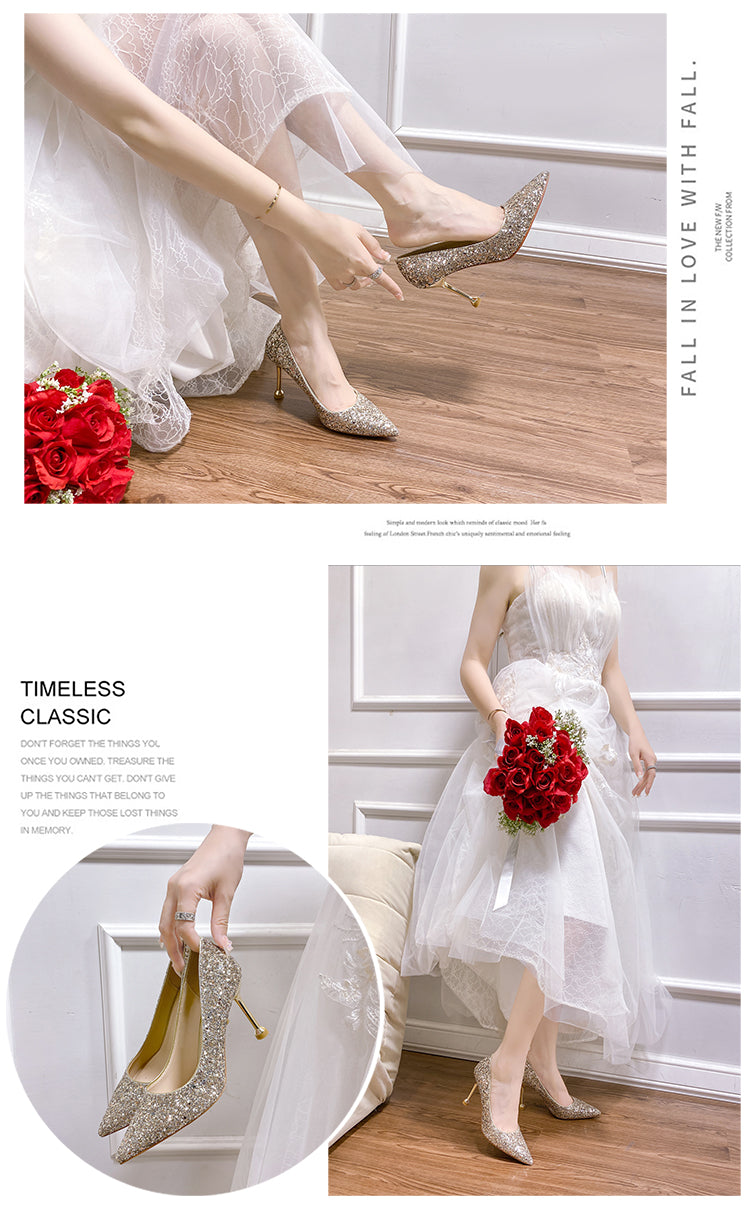 Stiletto Crystal Summer Two-Way French Wedding Shoes