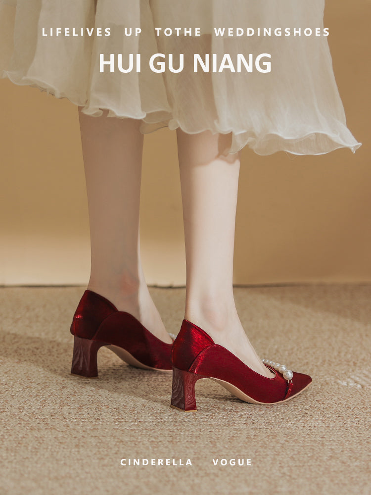 Wedding Shoes Hexiu Wedding Dress Two-Way Chunky Heel 2023 New Arrival Fancy Red Bridal High Heels Wedding Not Tired Feet