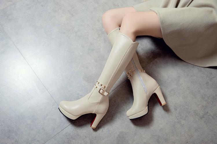 White Not over the Knee Boots Women's Boots Chunky Heel High Heels 2023 Autumn and Winter New Slim Looking Knee-High Boots
