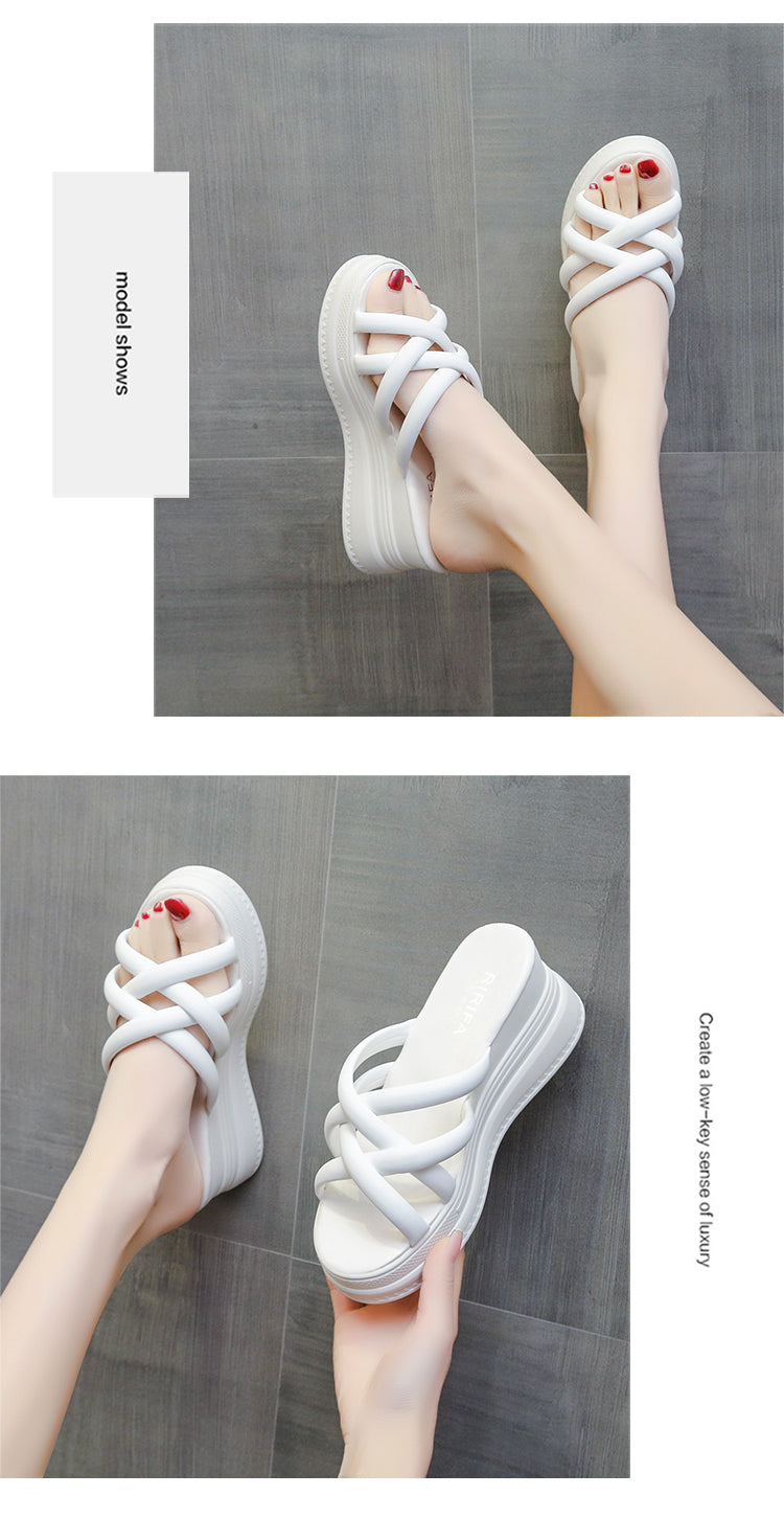 Summer Korean Style Cross Belt Fashion High Heel Platform Slippers
