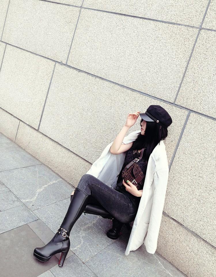 White Not over the Knee Boots Women's Boots Chunky Heel High Heels 2023 Autumn and Winter New Slim Looking Knee-High Boots
