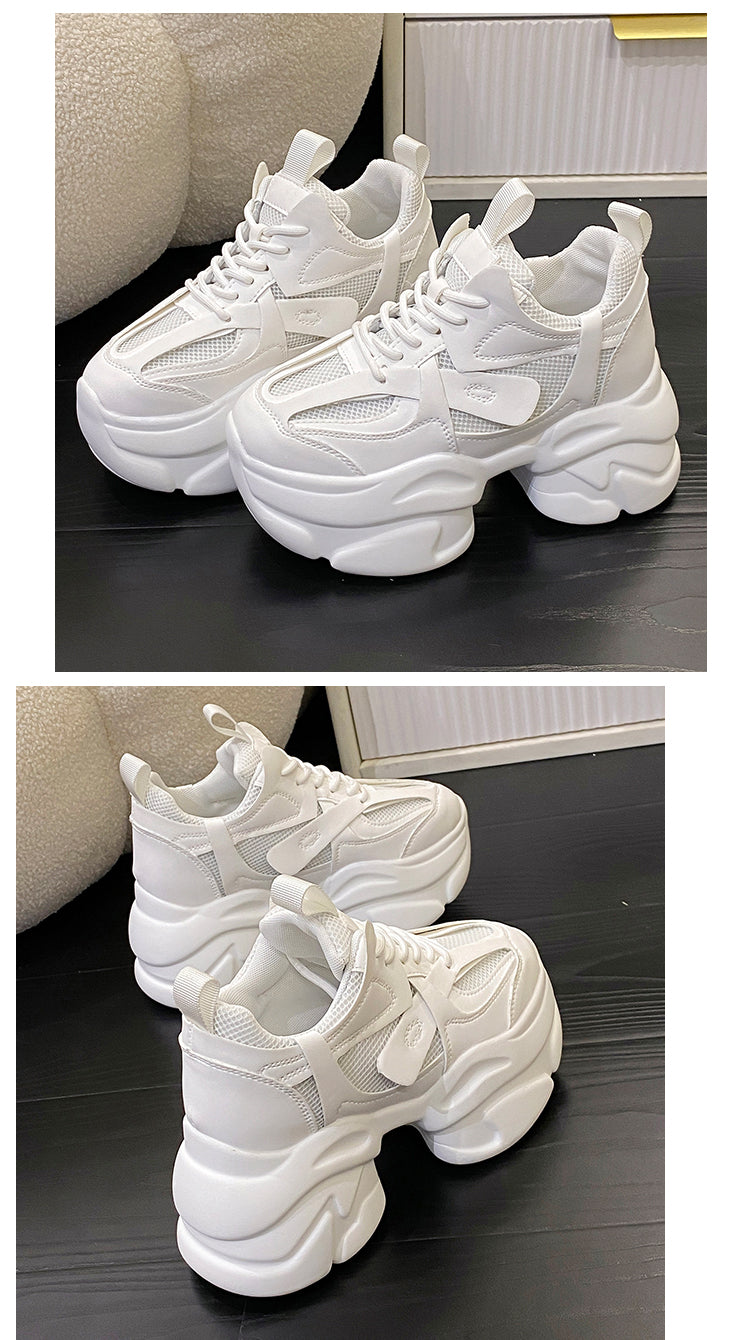 Pink Shoes Women's Small Tall 2025 Spring Dad Shoes Women's Summer Breathable Thick Sole Hidden Heel White Shoes