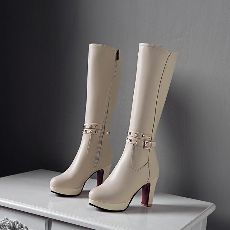 White Not over the Knee Boots Women's Boots Chunky Heel High Heels 2023 Autumn and Winter New Slim Looking Knee-High Boots