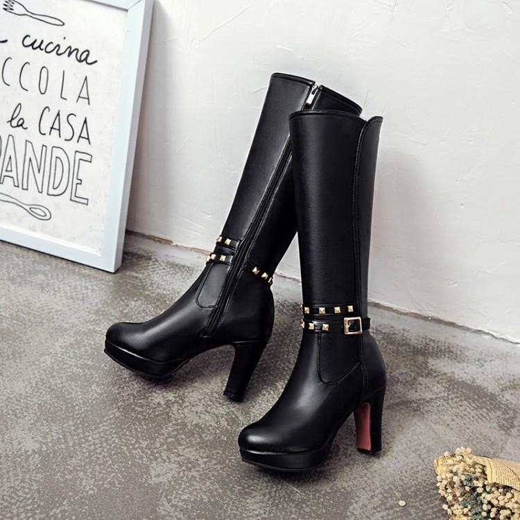 White Not over the Knee Boots Women's Boots Chunky Heel High Heels 2023 Autumn and Winter New Slim Looking Knee-High Boots