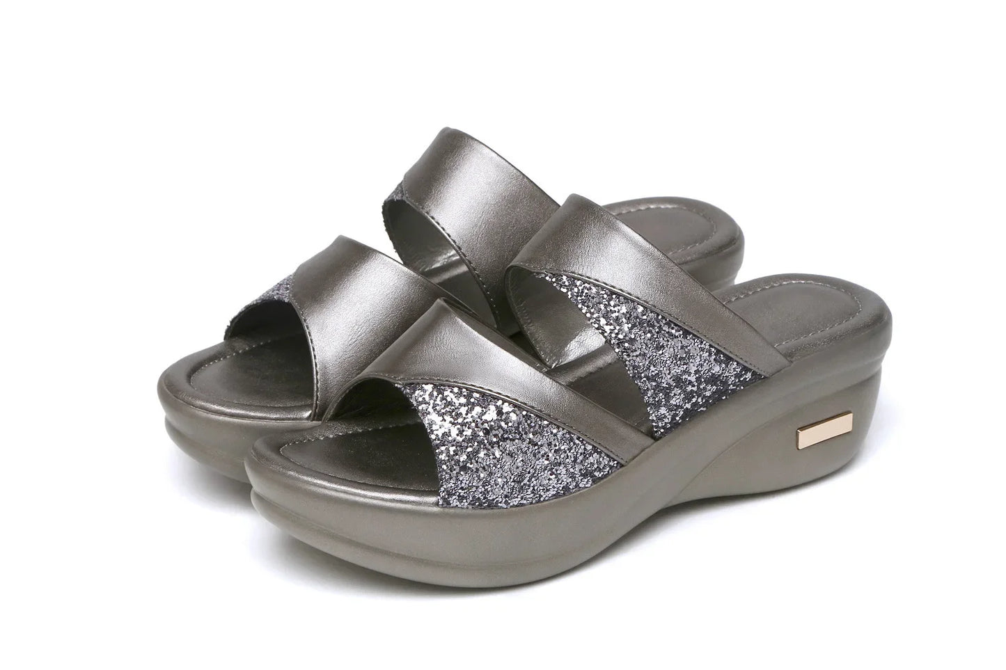 Sandals Woman Summer Gold Open Toe Sandal Dress Shoes Womens High Heels Sandals Platform Wedges Heeled Pumps Ladies Shoes