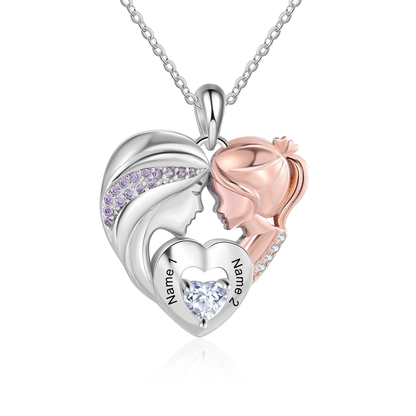 Personalized Mother and Daughter Pendant Necklace Heart Jewelry Custom Name Mothers Day Gift for Women Mom Wife Grandma Nana