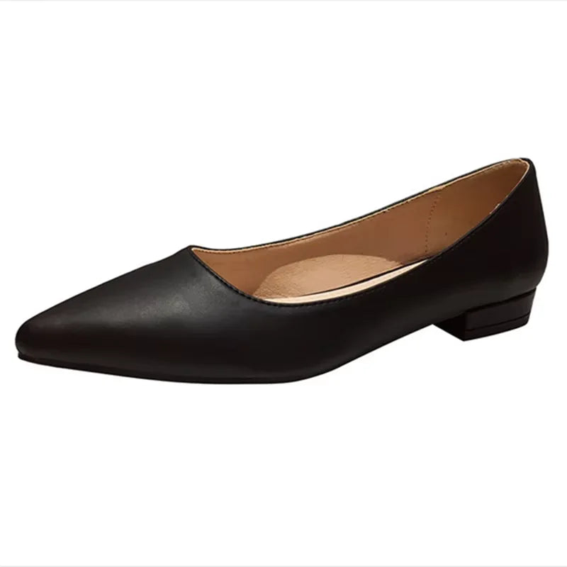 Woman Closed Back Snug Shoes Low Heels 2cm Null Pumps Pointy Toe Slip-On Red Black Beige Narrow Feet Seam Mocasines 34-43 25cm