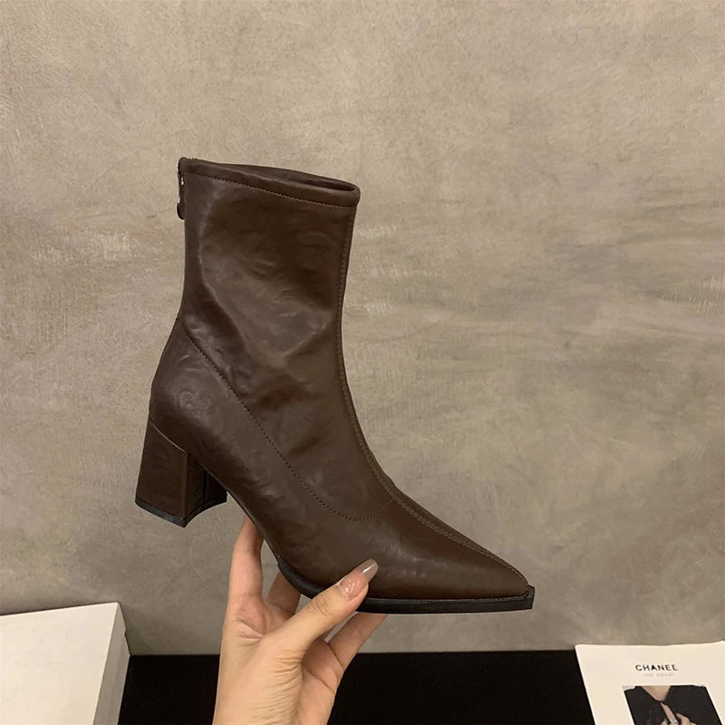 Designer Vintage Women Ankle Boots Fashion Pointed Toe Short Booties Elegant High Heels Shoes Botas Mujer