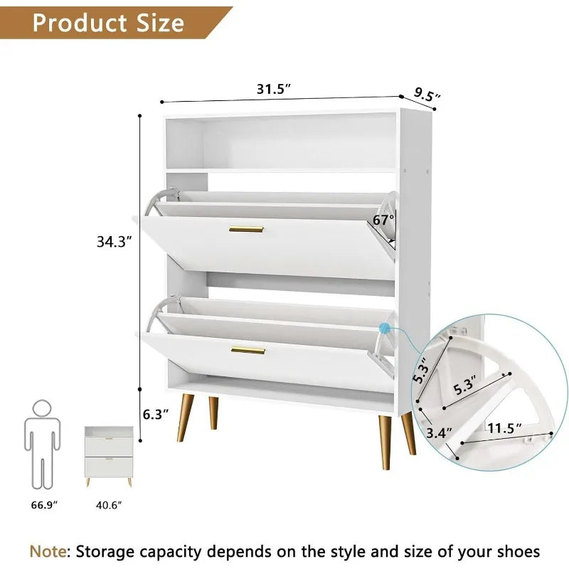 Shoe Cabinet with 2 Flip Drawers - Narrow Shoes Storage for Entryway, Freestanding Hidden