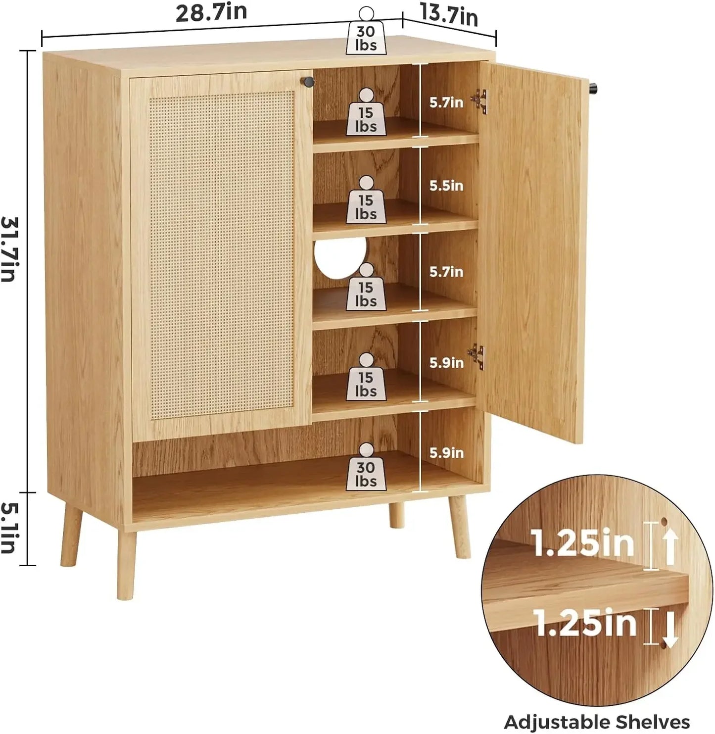 Shoe Cabinet with 2 Handmade Natural Rattan Flip Drawers, Entryway Shoe Rack Storage Organizer for Sneakers, Slippers