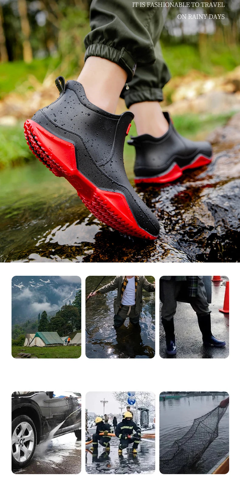 Fashion Couple's Outdoor Rain Boots New Men High Top Hiking Fishing Water Shoes Anti-slip Chef Work Ankle Boots Waterproof Shoes