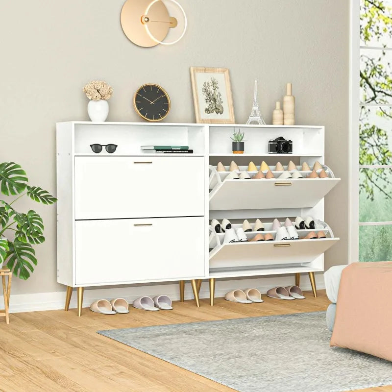 Shoe Cabinet with 2 Flip Drawers - Narrow Shoes Storage for Entryway, Freestanding Hidden
