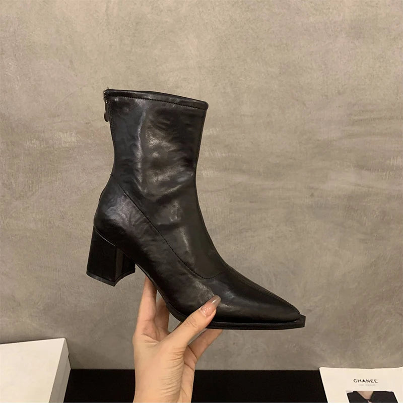 Designer Vintage Women Ankle Boots Fashion Pointed Toe Short Booties Elegant High Heels Shoes Botas Mujer
