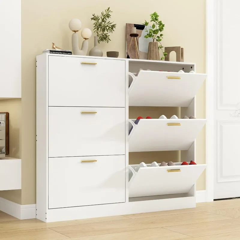 Shoe Cabinet with 2 Flip Drawers - Narrow Shoes Storage for Entryway, Freestanding Hidden